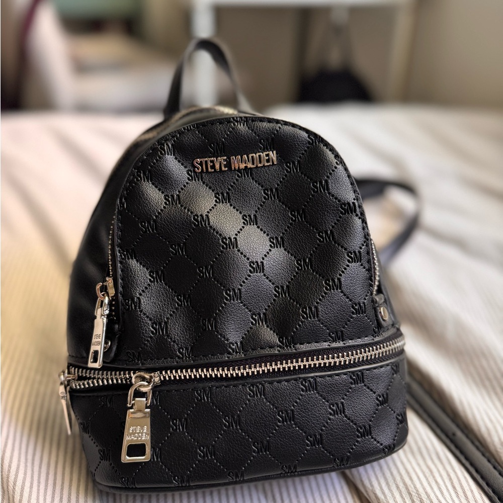 Steve Madden Black Textured Backpack